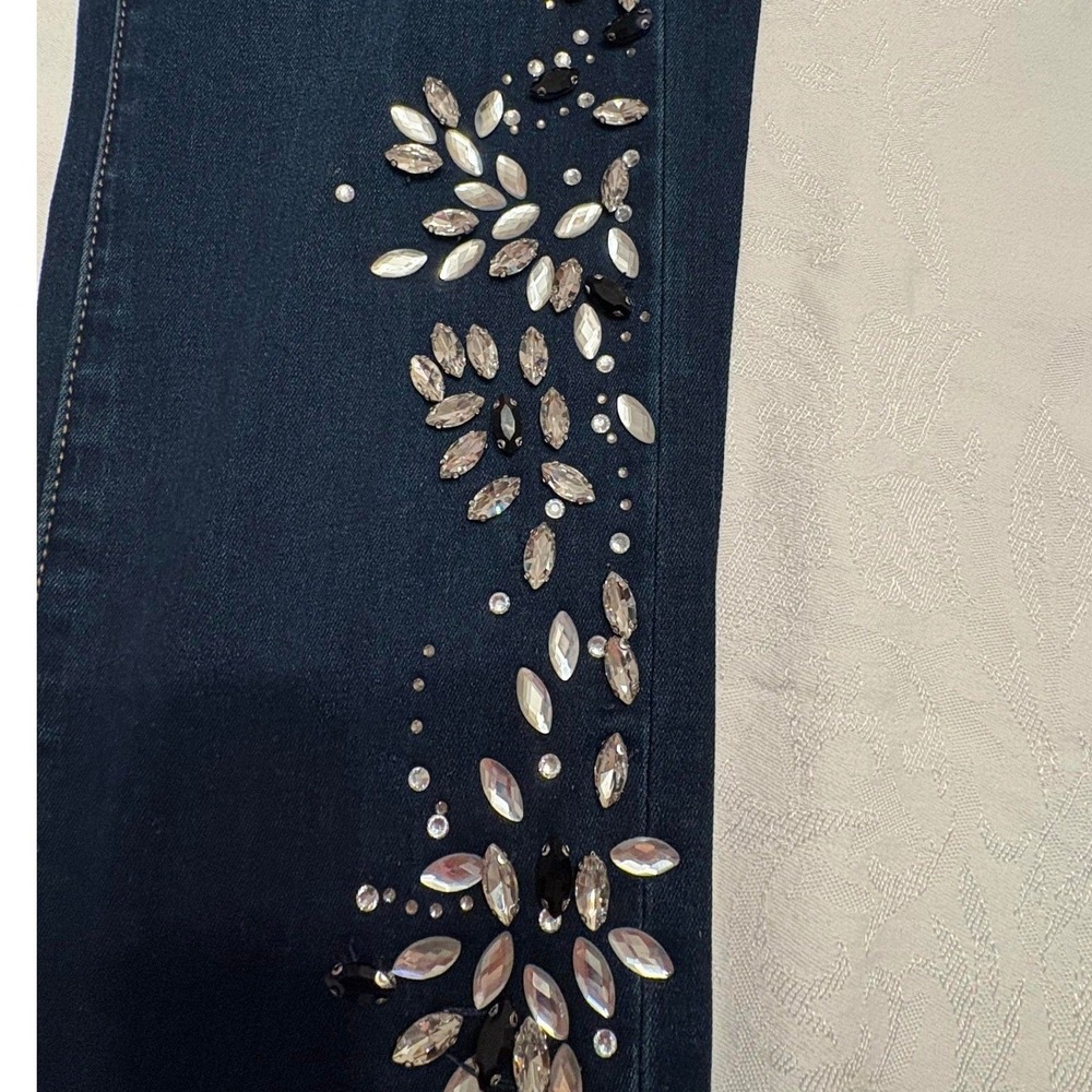 D2 by Diane Gilman Rhinestone Embellished Jeans Dark Wash Petite 10P Stretch - Picture 5 of 7